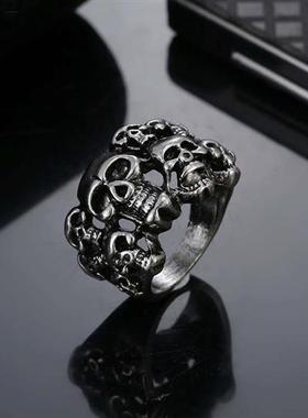 欧美复古哥特骷髅头戒指朋克夸张开口指环死神潮流街头男女款手饰