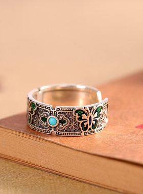 新中式国潮风滴胶珐琅彩蝴蝶戒指树脂个性女生文艺开口指环手配饰