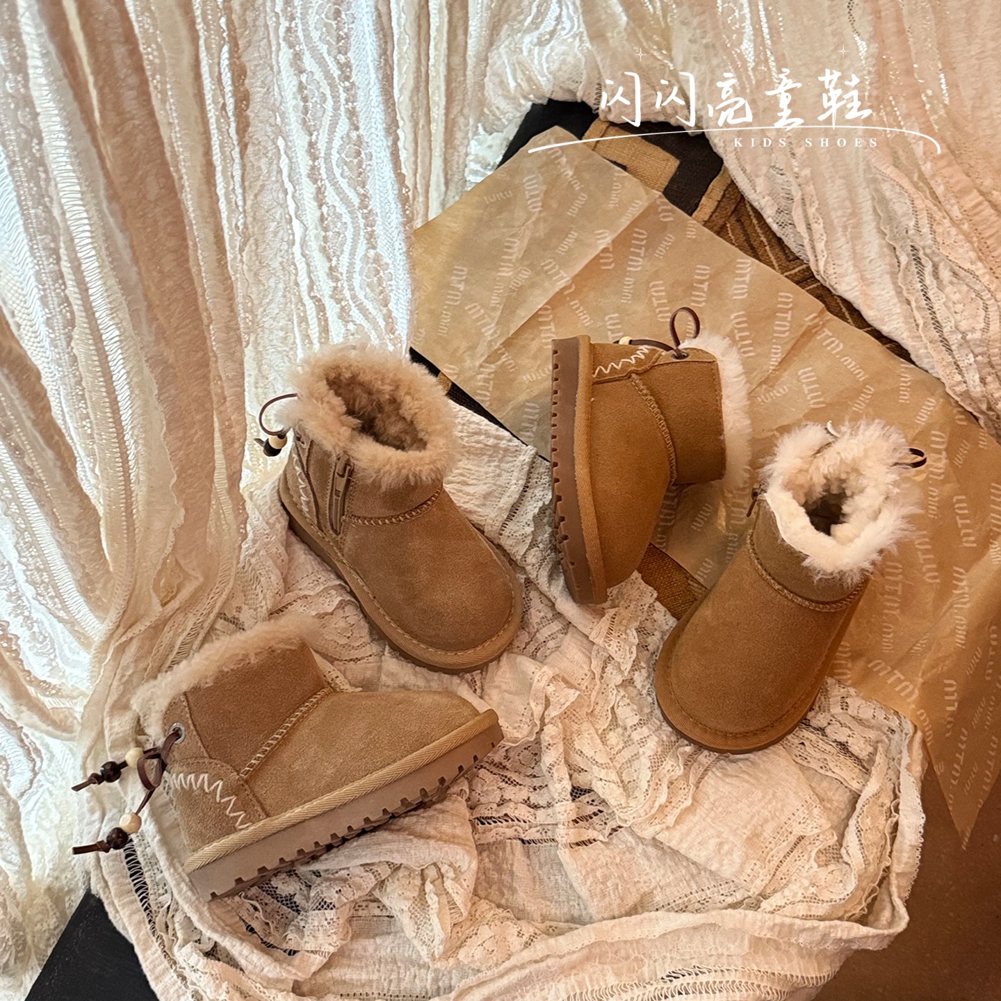 冬款儿童加厚保暖雪地靴2026新款男女童真皮东北大棉靴加绒小童靴