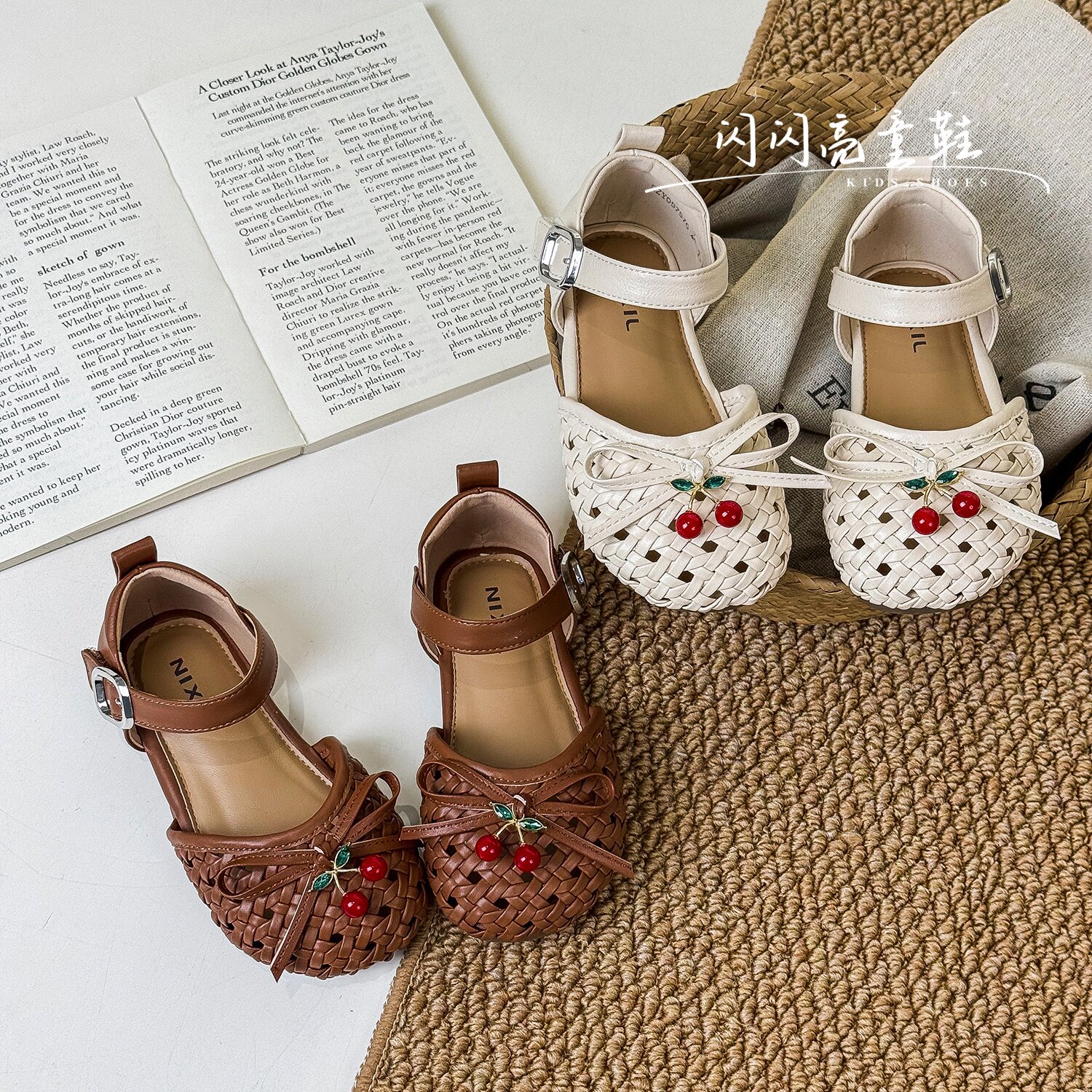 2026夏季新款女童韩版包头凉鞋可爱樱桃编织镂空凉鞋女孩公主鞋潮