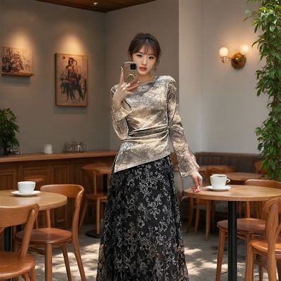 三吉同款 【夭夭】定制泼墨滚涂印花丝绒打底衫