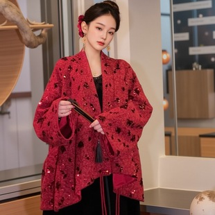 MOSS 【云漾风华】国风新中式冬季加厚重工珠绣毛呢外套女