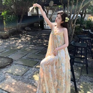 MOSS【香浮花月】新中式国风人丝烂花抹胸吊带中长连衣裙