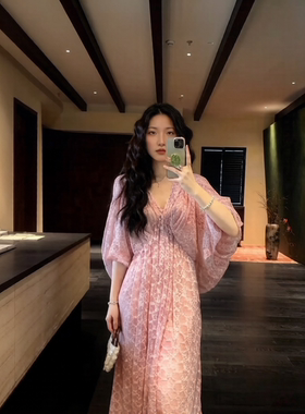 阿敏家「92折3/23」【月如银】扎染蕾丝提花神女裙staycation裙