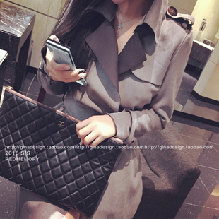 洋气新店重磅 回头率极高 麂皮女士风衣百搭过膝大衣