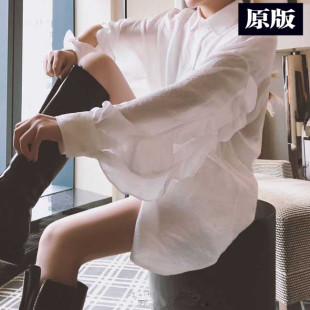 洋气新店特 时髦的浪荡袖笼 细腻纹理宽松衬衫女AC696