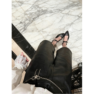 显瘦直筒短裤 」高品质pu皮中裤 五分皮裤 早安樊樊「搭配王者