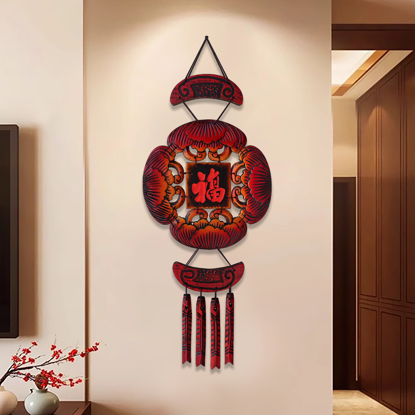 新中式墙壁创意挂件装饰高级感特色挂饰福字墙上饰品木质牡丹壁饰,家居饰品,壁饰,淘宝优惠券,粉丝福利购,淘宝优惠卷