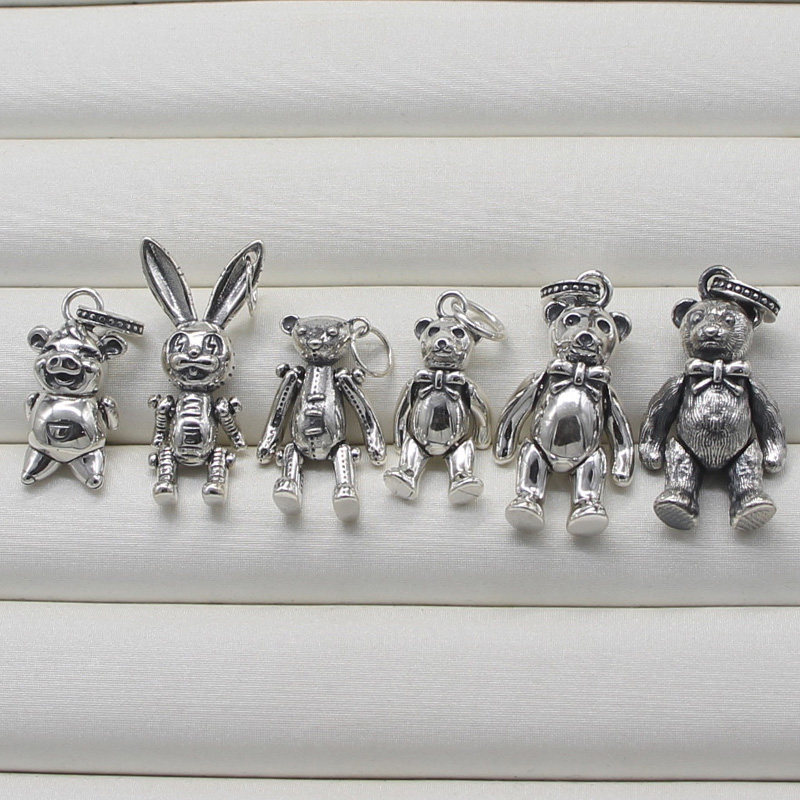 s925纯银韩国东大门小熊小兔可活动吊坠甜美清新百搭气质女项坠潮