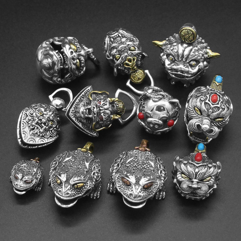 925纯银金蟾貔貅挂坠 小猪清脆铃铛吊坠 保平安民族风项链吊件