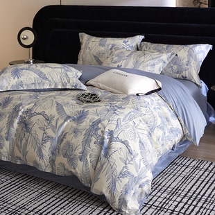 全棉60s长绒棉四件套AB双版 印花纯棉被套床单床笠款 四季 通用 时尚