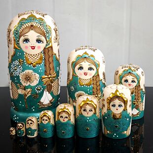 俄罗斯套娃10层原木烙刻儿童玩具女孩礼物满洲里礼品旅游纪念品