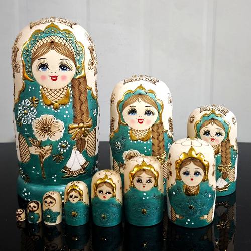 俄罗斯套娃10层原木烙刻儿童玩具