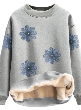 重磅加厚加绒圆领卫衣女宽松2025新款羊羔绒保暖上衣冬季仿羊羔毛