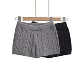 复古麻花针织短裤 高腰显瘦宽松外穿居家休闲毛线裤 女 秋冬新款
