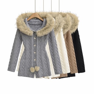 辣妹毛领连帽针织连体衣 少女感连体装 纯欲风长袖 上衣 短款 美式