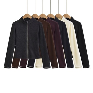 秋冬显瘦内搭外穿衫 反光条拉链绒上衣 保暖外套 长袖 立领修身