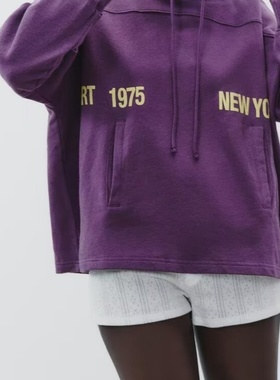 紫色纽约艺术印花连帽卫衣 前后设计感上衣 秋冬轻奢小众时尚外套
