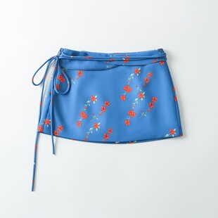 字短裙 新款 日常通勤百搭包臀裙 高腰显瘦 夏季 碎花绑带半身裙