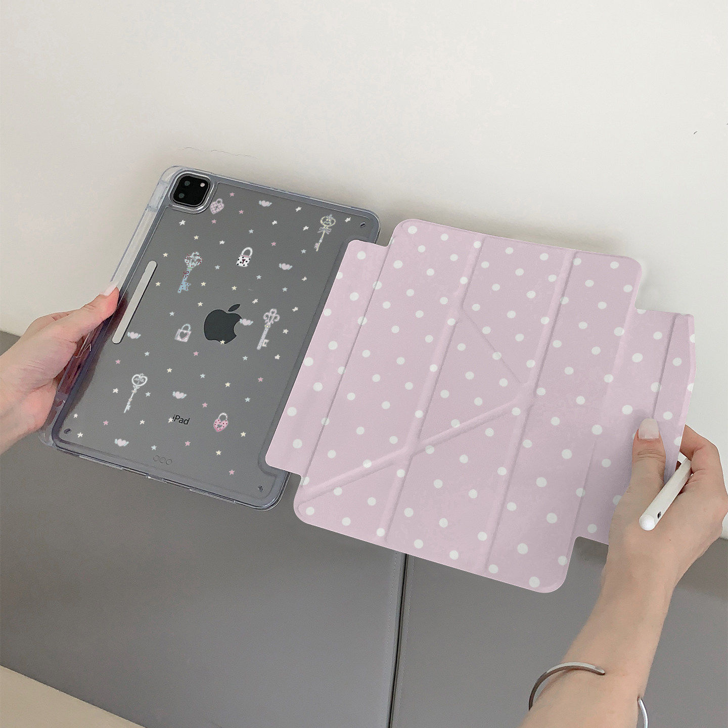 日本DEMIU粉波点钥匙Y型三折iPad2026保护套新款Air8/7/6适用第10代苹果iPad11保护壳平板Pro11寸mini女款