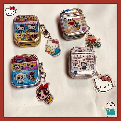 日本DEMIU呆萌可爱蜡笔小新小女警猫电镀壳苹果AirPods4代无线蓝牙耳机套AirPods3代