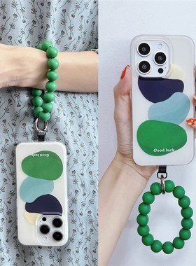 日PAREO DOLL本莫兰迪绿色几何色块手拎圆环适用iphone15promax串珠手腕便携16pro苹果14手机壳13防摔保护套