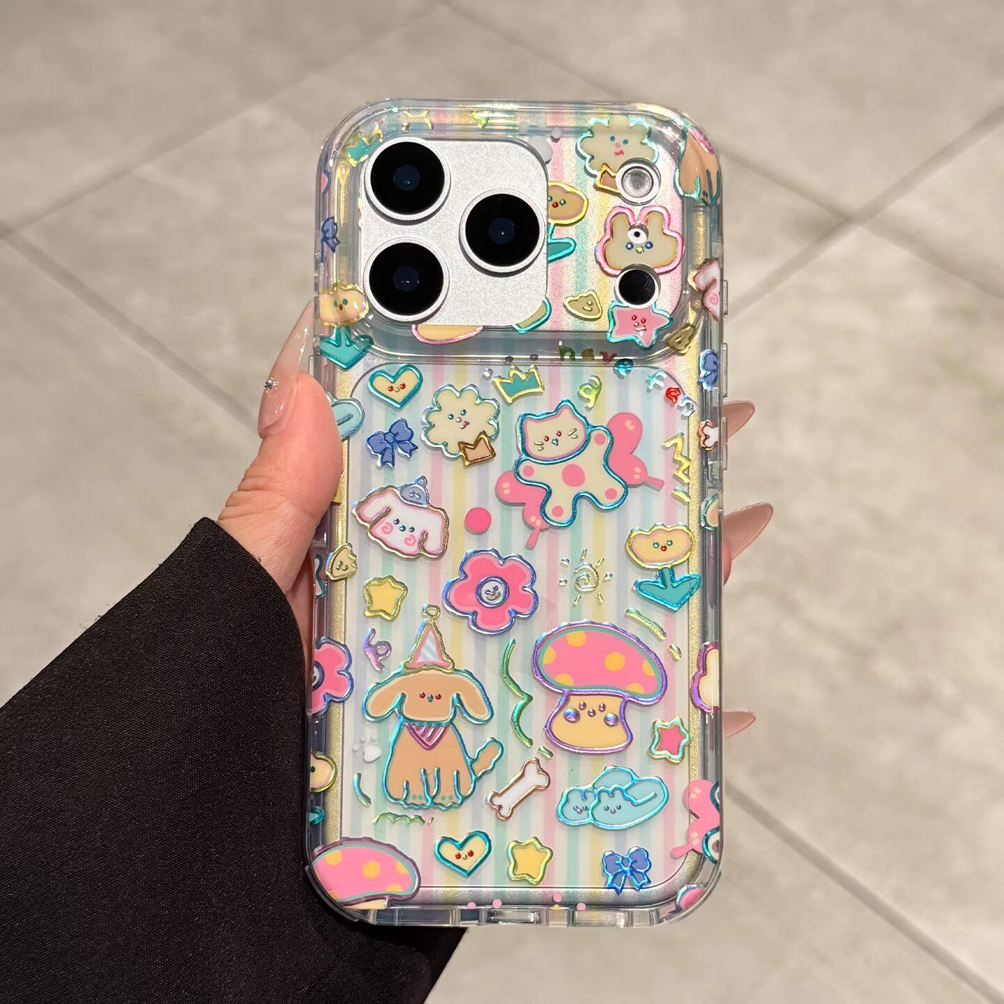 日本DEMIU适用苹果17promax手机壳新款线条蘑菇猫狗iPhone17高级感17pro全包镜头16防摔15超薄14保护套卡通