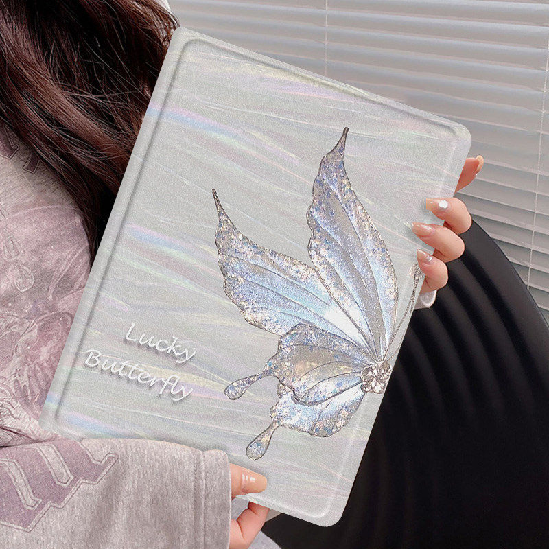 日本DEMIU【进口超纤皮】流光仙仙蝴蝶适用ipadair7保护套air8新款ipadpro保护壳13英寸ipad11/12好看air6