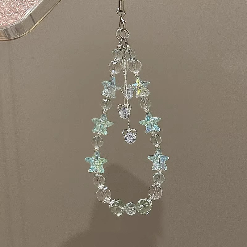 日本DEMIU海盐汽水春夏新款薄荷绿星星串珠手机链挂件钥匙扣