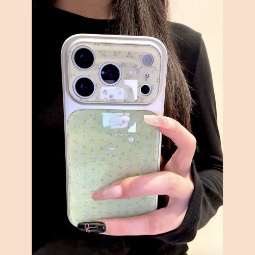 日本DEMIU小清新绿底蓝碎花适用苹果17手机壳iphone16promax电镀亚克力15新款14防摔保护套17pro超好看
