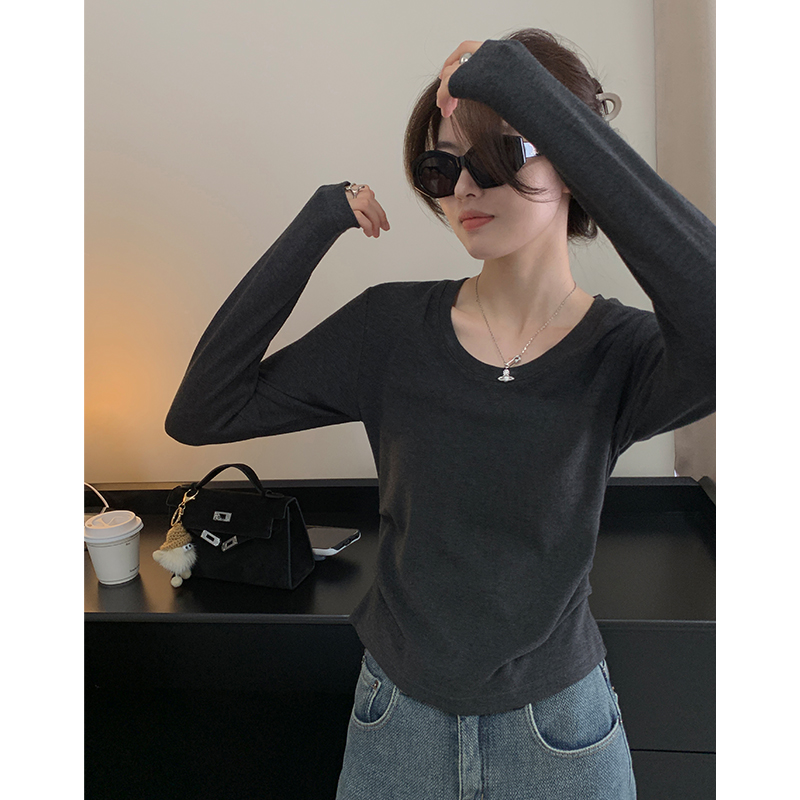 阿一闪电瘦瘦衣 收腰圆弧下摆打底衫女秋季内搭修身长袖T恤上衣