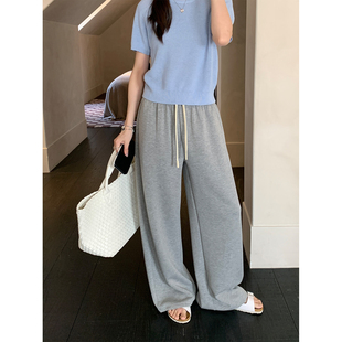 阿一 砂洗天丝垂垂空气休闲裤女秋季牛奶丝滑感阔腿灰色直筒卫裤