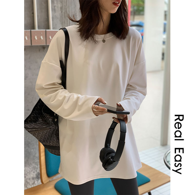 阿一 柔软德绒打底衫女秋季宽松显瘦百搭新款长袖t恤内搭大版上衣