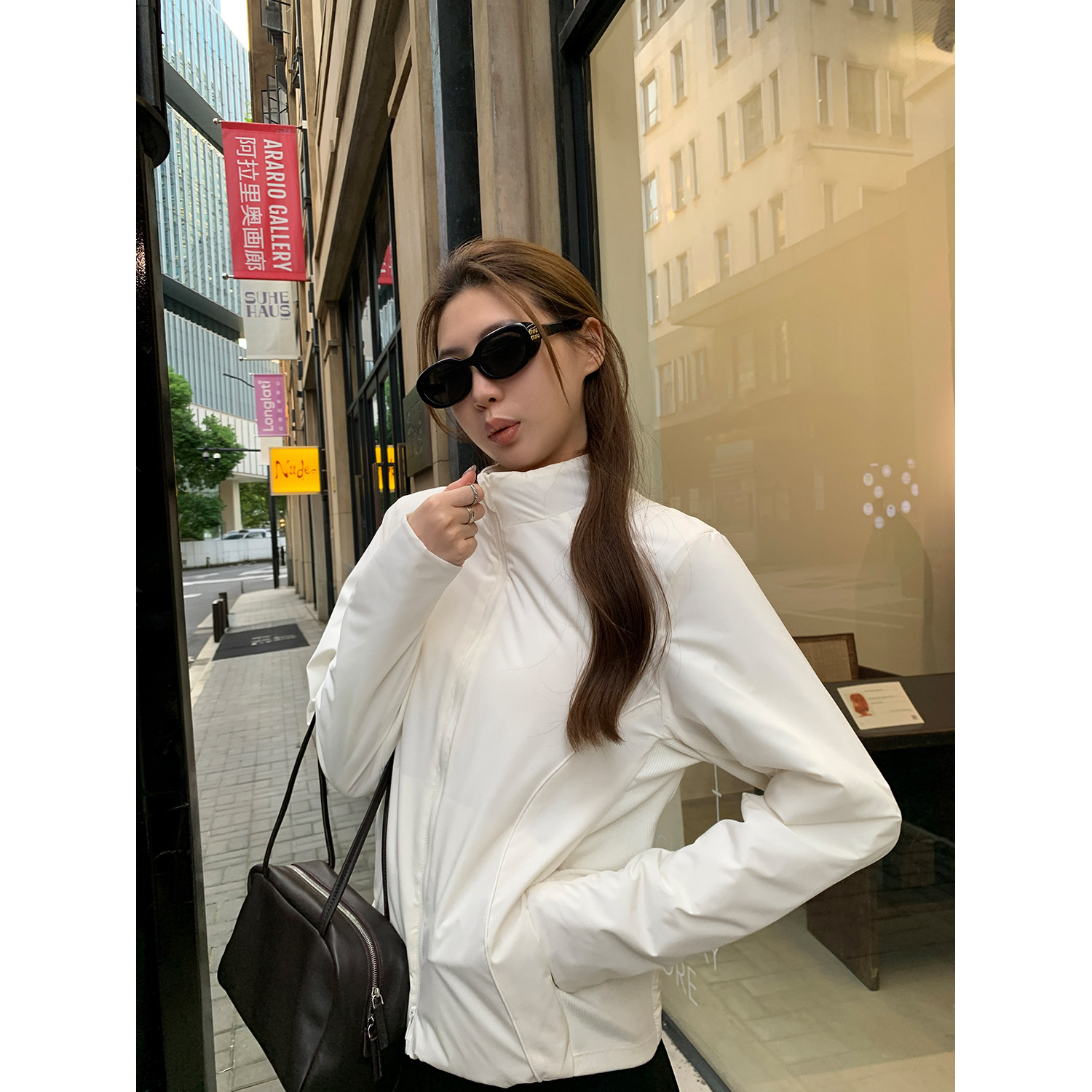 阿一 肤感至上 轻便立领羊毛气绒衣女秋季合身蓄热黑科技拉链外套