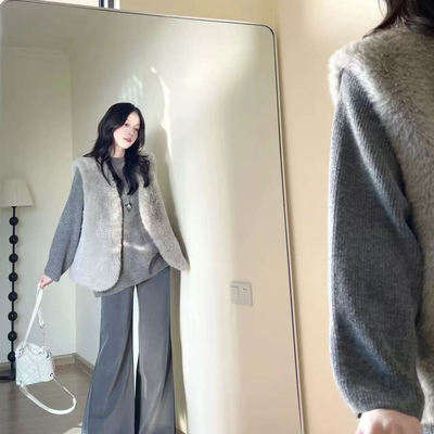 秋冬韩系慵懒风马甲毛衣两件套