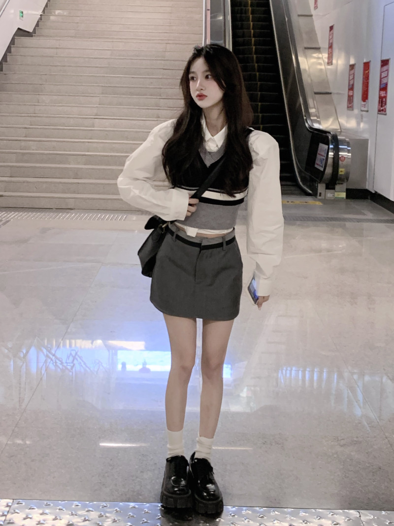 送运费险!时尚套装马甲衬衫穿搭