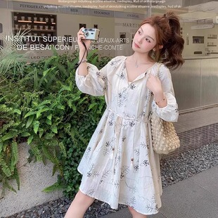 法式 甜美减龄小个子抽绳茶歇裙 复古暗纹碎花连衣裙女夏季 2025新款