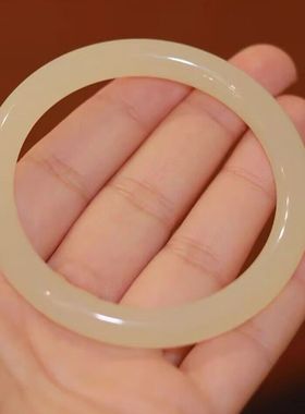 天然青白玉手镯女款正品玉石镯子冰种白玉镯子送妈妈礼物