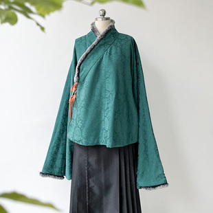 春下汉服秋冬女士交领琵琶袖袄提花棉宋貉袖圈毛    雪清秋阑