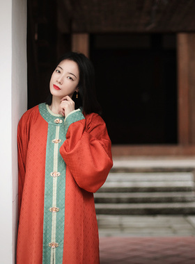 春下汉服明制对襟圆领万历长袄   橙黄时