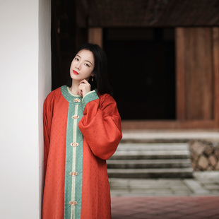 春下汉服明制对襟圆领万历长袄 橙黄时