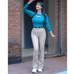 时尚显瘦高腰牛仔裤微喇裤常规版型打造优雅气质女性穿搭