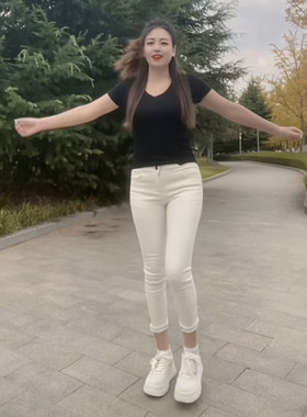 白色高腰修身显瘦百搭牛仔裤女