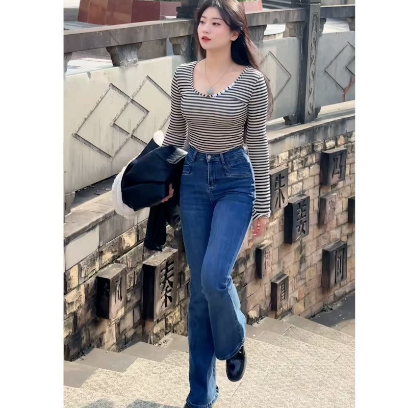 美式复古高腰牛仔裤女春秋新款辣妹修身显瘦百搭休闲微喇叭长裤,女装/女士精品,牛仔裤,淘宝优惠券,粉丝福利购,淘宝优惠卷