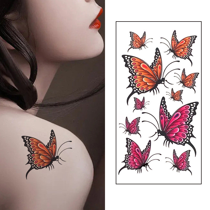 3张 韩国可爱性感小清新蝴蝶防水持久纹身贴女仿真脚踝肩膀贴花