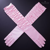 套保暖舞台演出宴会手袖 新娘长款 缎面粉色手套显瘦褶皱婚纱礼服袖