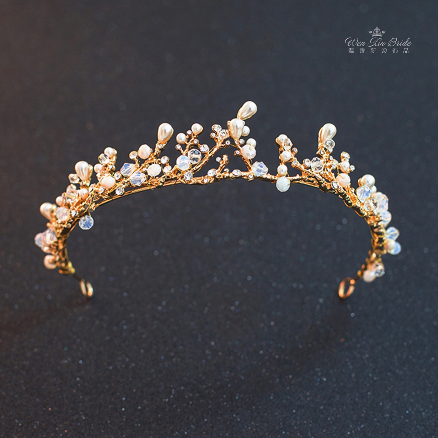 森系手工串珠合金皇冠礼服头饰