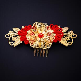 中式新娘红色如意结头饰婚礼喜妈妈婆婆插梳发饰秀禾旗袍后梳配饰