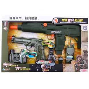 警察模型套装电动小手枪机关枪望远镜手铐对讲机口哨手表AK47玩具