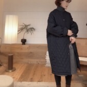 菱格圆领棉服女小个子宽松显瘦百搭中长款 棉衣外套加厚保暖棉袄